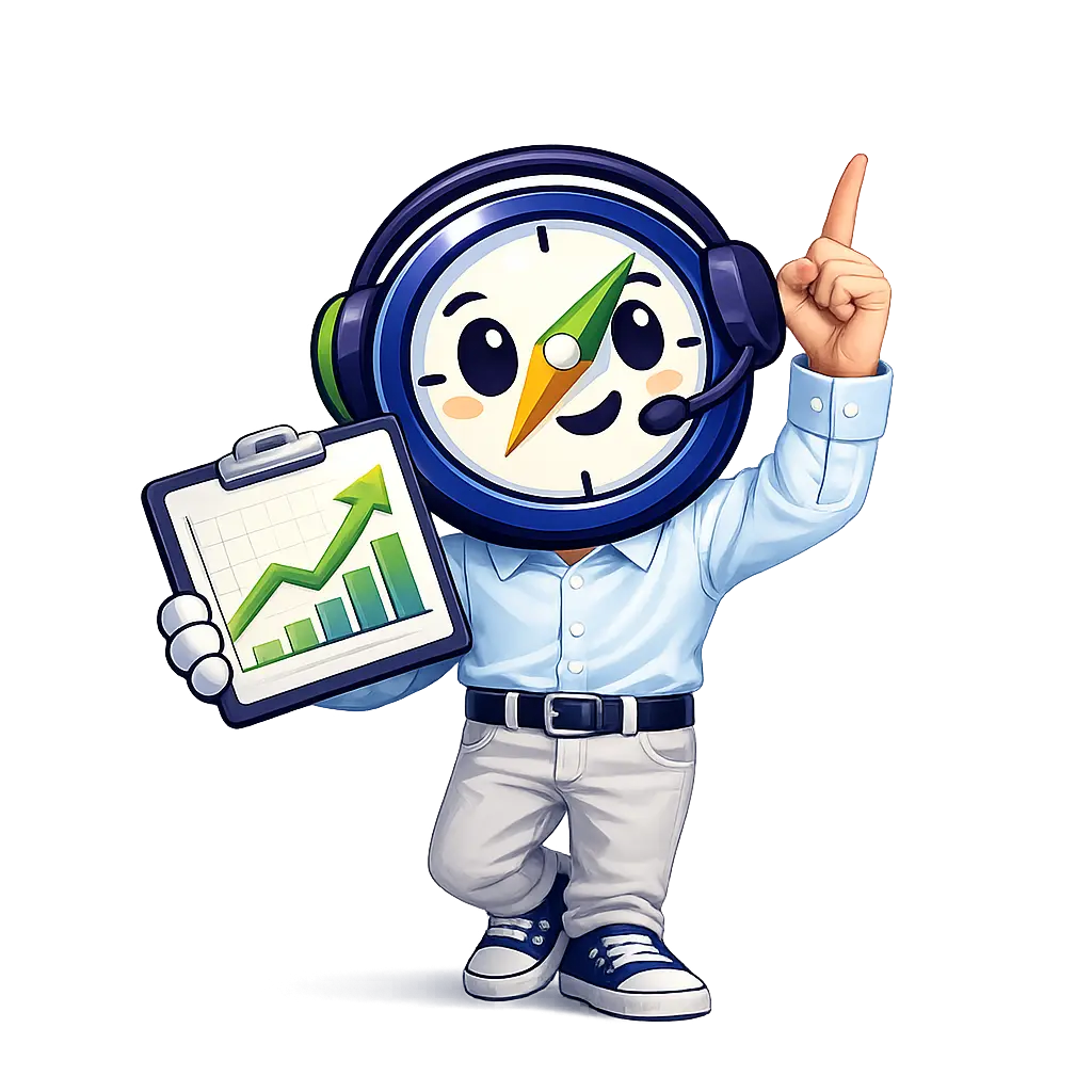 Meri, the Meridian Digital mascot, pointing up and holding a growth chart